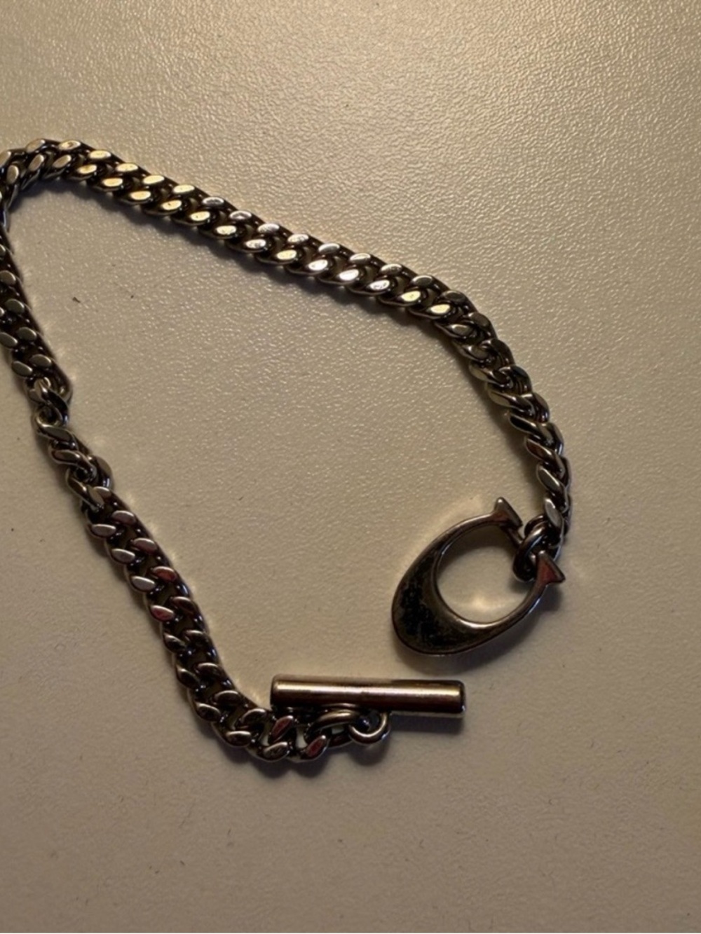 Coach Silver-Tone Curb Bracelet with Signature C Toggle